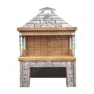 Παραδοσιακή χτιστή Ψησταριά – Πορόλιθος γκρί – Κίτρινο πυρότουβλο